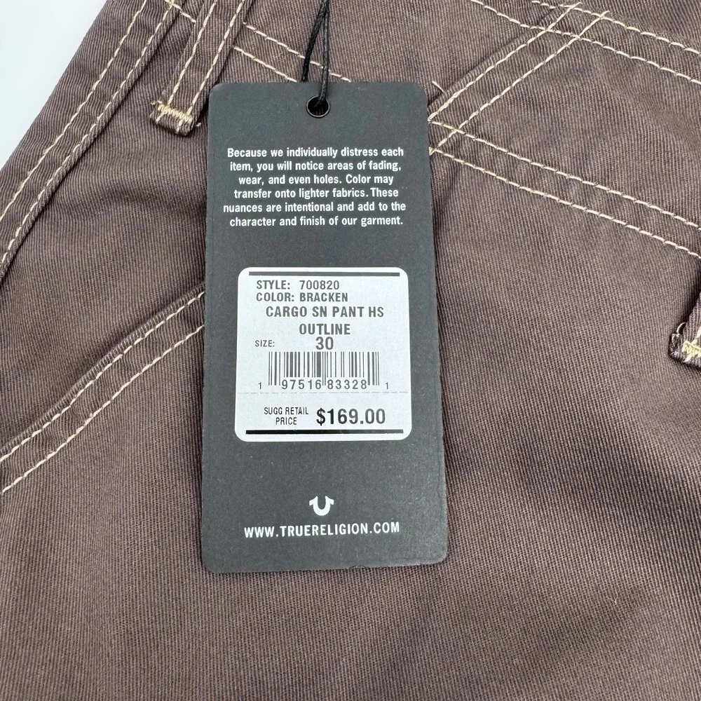 True Religion Men's Brown Bobby Cargo Pants Size 30 Street Wear Baggy NWT